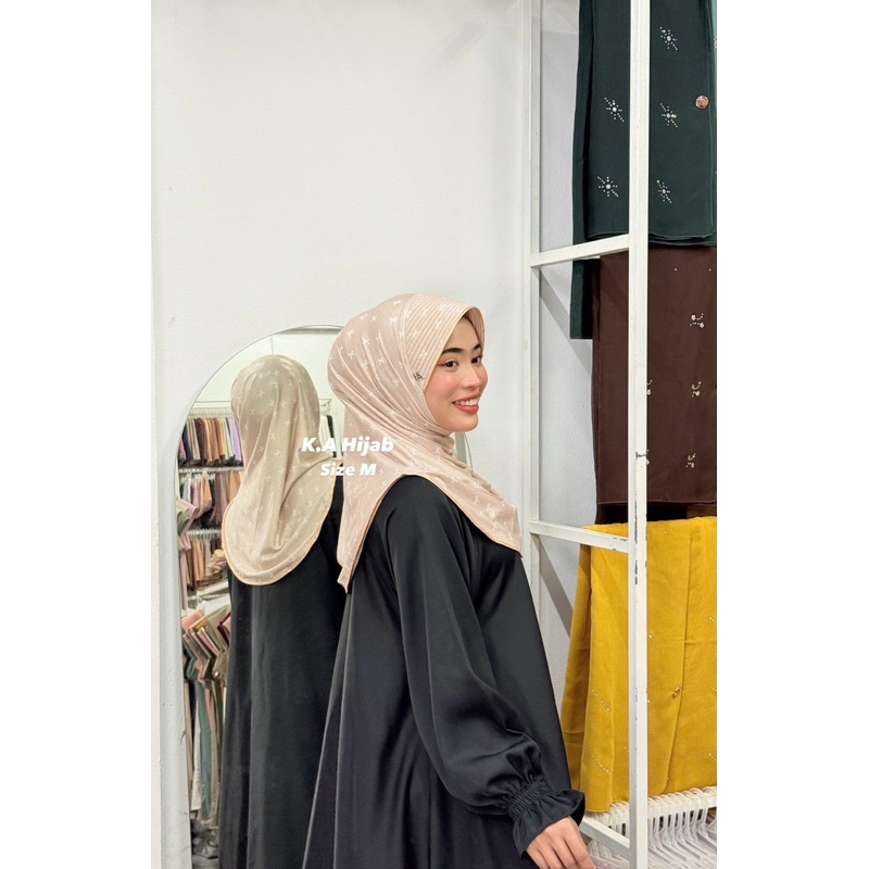 ฮิญาบสวมสำเร็จ ผ้าร่องพิมพ์ลาย ทรงหมุน ขนาดไซส์ M - รูปที่ 2