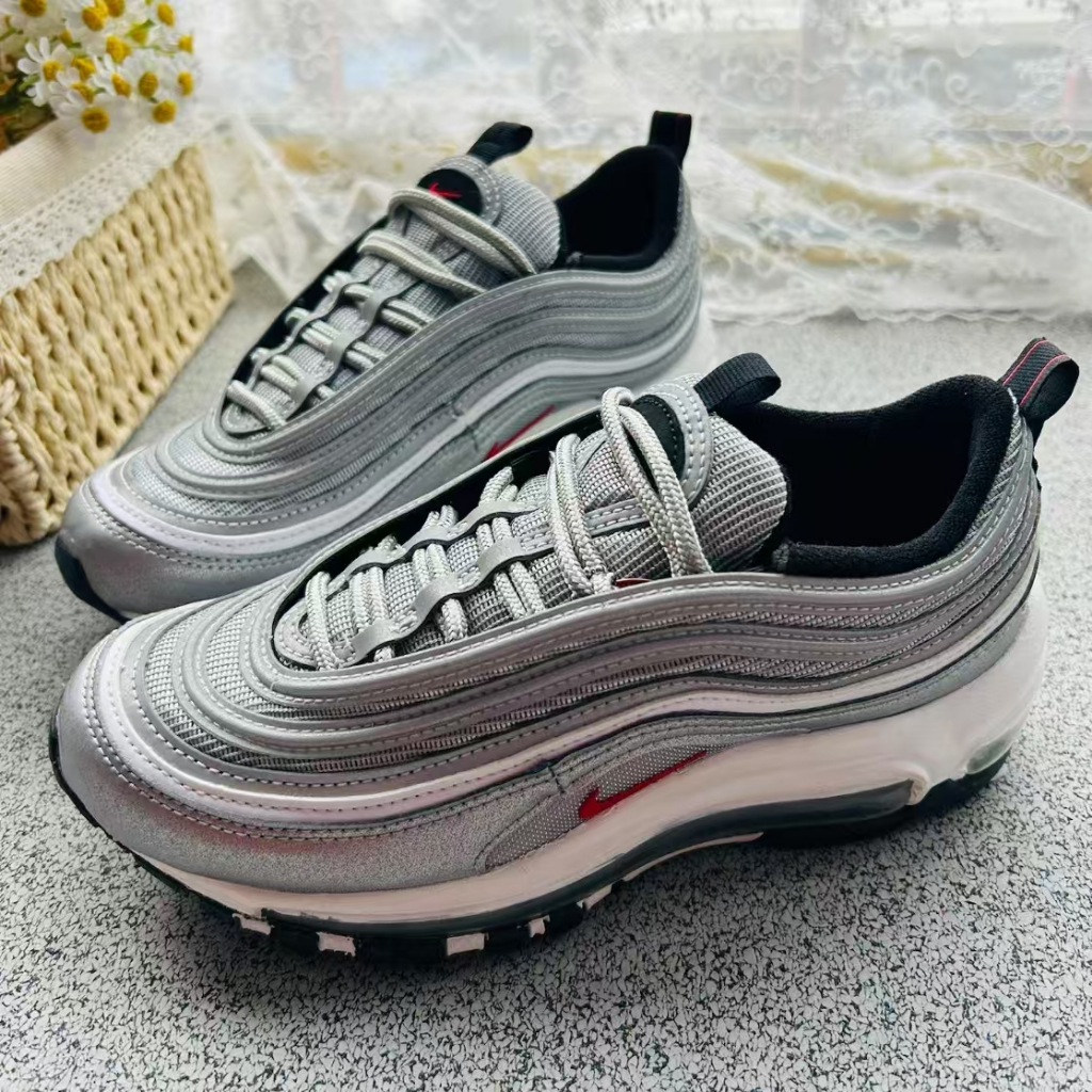 ❤️🚛รอพรีออเดอร์❤️Nike Air Max 97 Triple White Black Silver  รองเท้าผ้าใบลำลอง Unisex 💯%