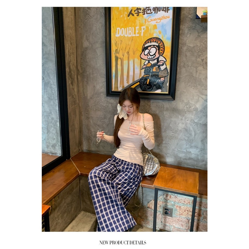 พร้อมส่ง🩵เสื้อยืดแขนยาวปาดไหล่แขนเซ็กซี่ งานเรียบๆ เข้ารูปสวยมาก - รูปที่ 3