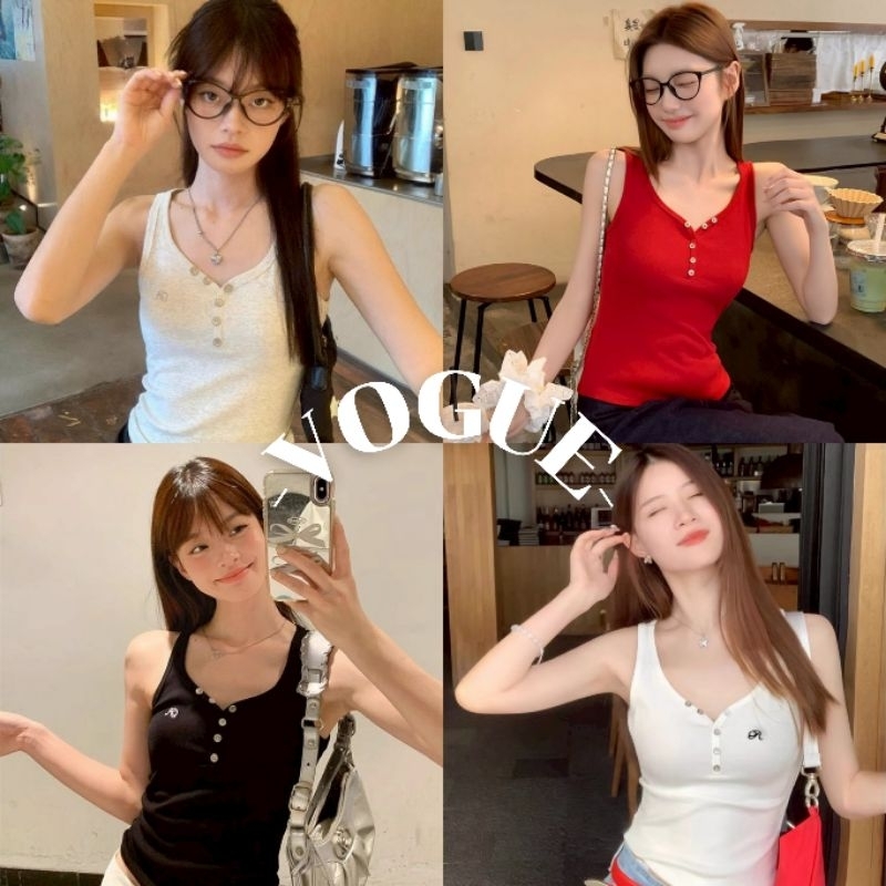 Vogue🌟พร้อมส่ง🌟 เสื้อกล้ามดีเทลปักตัวอักษร มีฟองน้ำ ใส่สบาย (FY10108)
