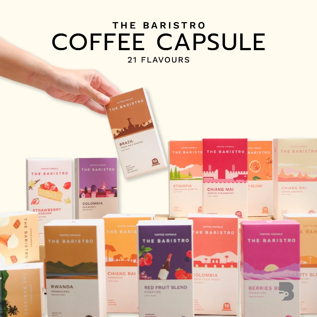 The Baristro Coffee Capsule 1 กล่อง มี 10 แคปซูล มี 21 รสชาติ