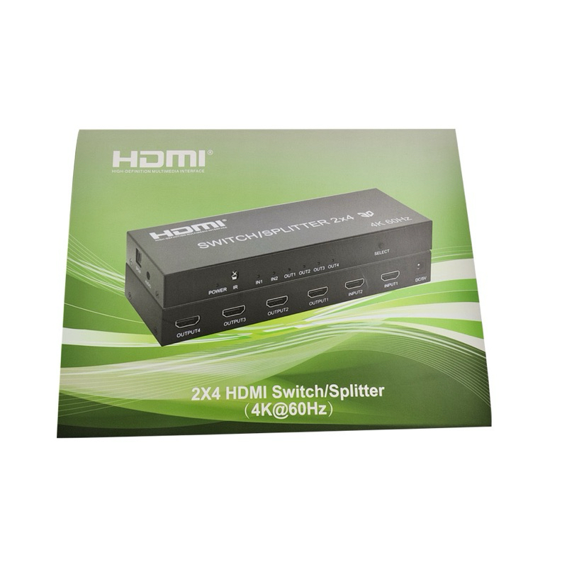 HDMI 2x4 SWITCH 4K 60Hz เข้า 2 ออก 4 จอพร้อมกัน รองรับความละเอียด 1080P