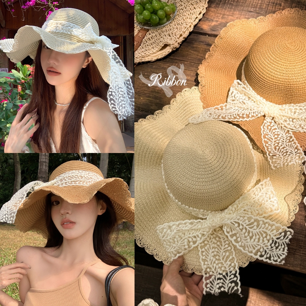 หมวก หมวกกันแดดปีกใหญ่⛱️ หมวกชายหาด ลูกไม้ กิ้บโบว์🎀 พร้อมส่งจากกทม