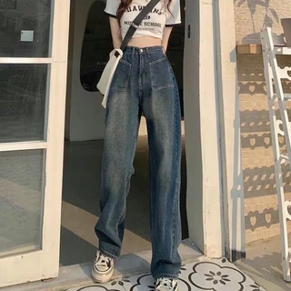 (1722)NEWSIZE/S-12XLกางเกงยีนส์ขายาวเอวสูงทรงกระบอกคลาสสิกดีไซน์เก๋ๆแต่งด้วยกระเป๋าหน้าสองข้างใส่ได้ทั้งหญิงและชาย