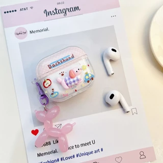 เคสหูฟังAirpods4 หมาชมพู เคสใสการ์ตูนนูน Airpods3 เคสหูฟังบลูทูธ gen gen1 gen2 เคสหูฟังไร้สาย Pro Airpods 4