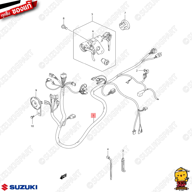 ชุดสายไฟ HARNESS, WIRING แท้ Suzuki Step 125 โฉมใหม่ 2008 ไฟหน้าโค้ง ดรัมเบรคหน้า ล้อลวด
