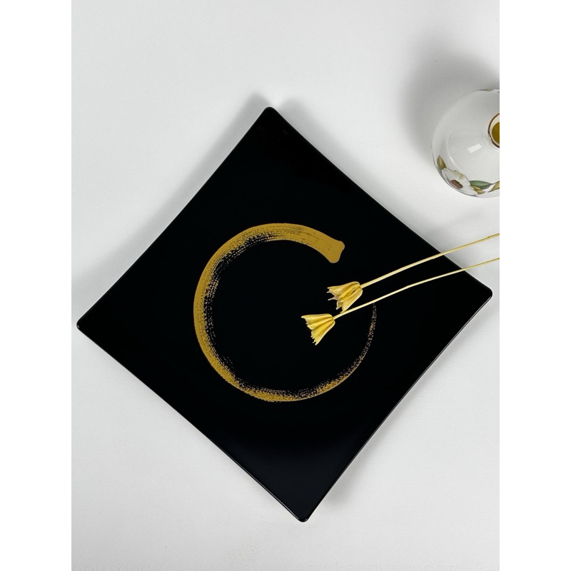 จานเสิร์ฟเขิน Wajima วาดเคลือบ Urushi ลาย Enso ญี่ปุ่นดั้งเดิม