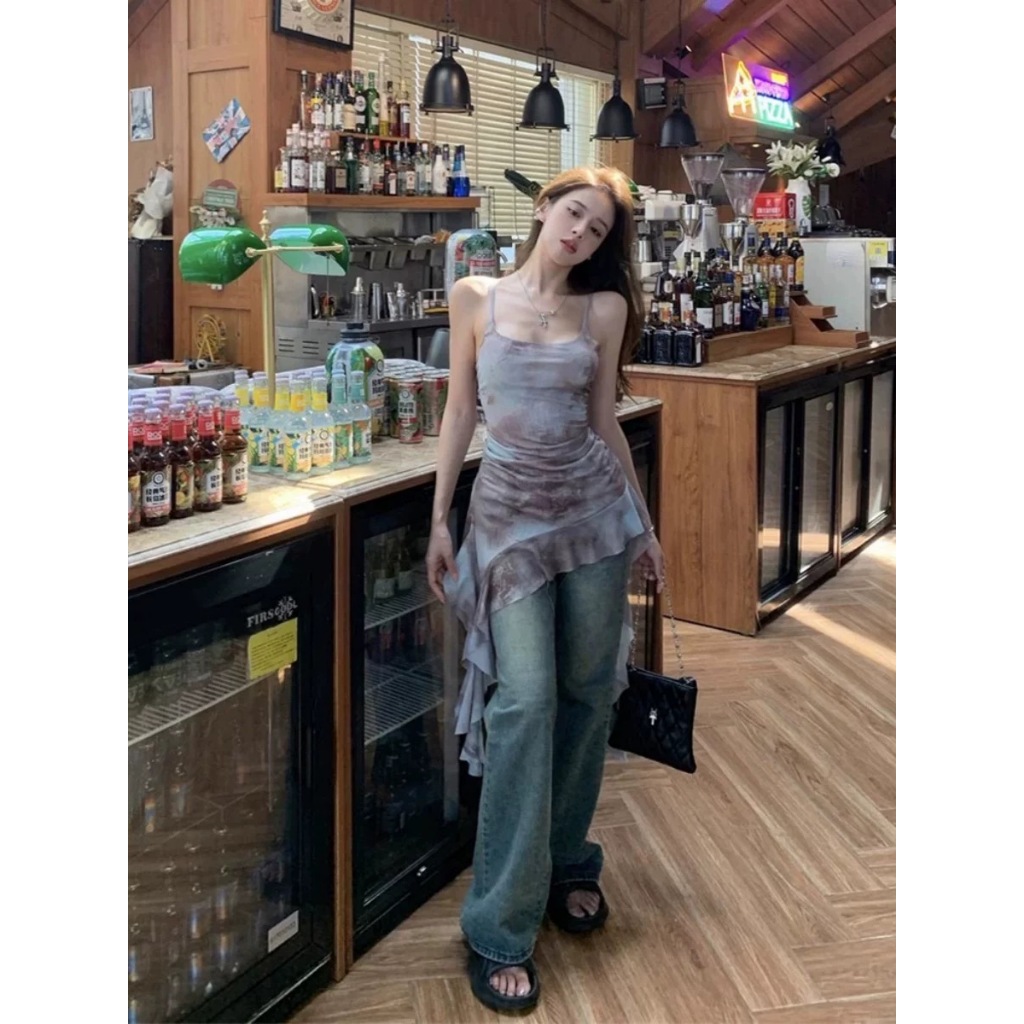 ส่งทันที Cici(NO. J1752) เสื้อตัวยาวสายเดี่ยวซีทรู  แต่งชายระบายจั้มข้างสามารถผูกได้ ผ่าด้านข้าง สไตล์สาวแซ่บ - รูปที่ 2