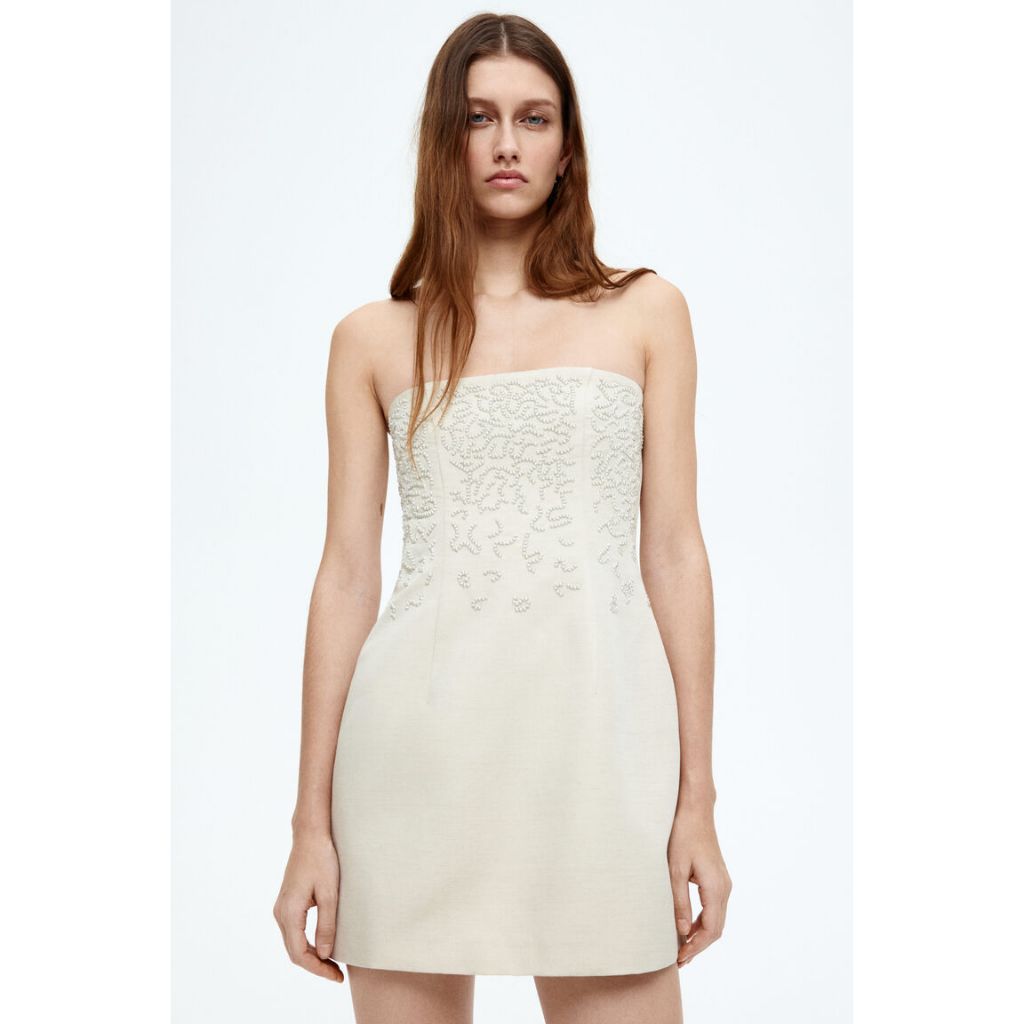 H&M(เอชแอนด์เอ็ม) ชุดเดรส bandeau ผสมผ้าลินิน ผู้หญิง 1282549_1