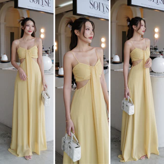 [Top 3] Intuon #9623 (พร้อมส่งทันที) เดรสยาวสายเดี่ยวเว้าเอว สายปรับได้ เนื้อผ้าชีฟอง มีชับในทั้งตัว T-SHIRTN (INT1J)