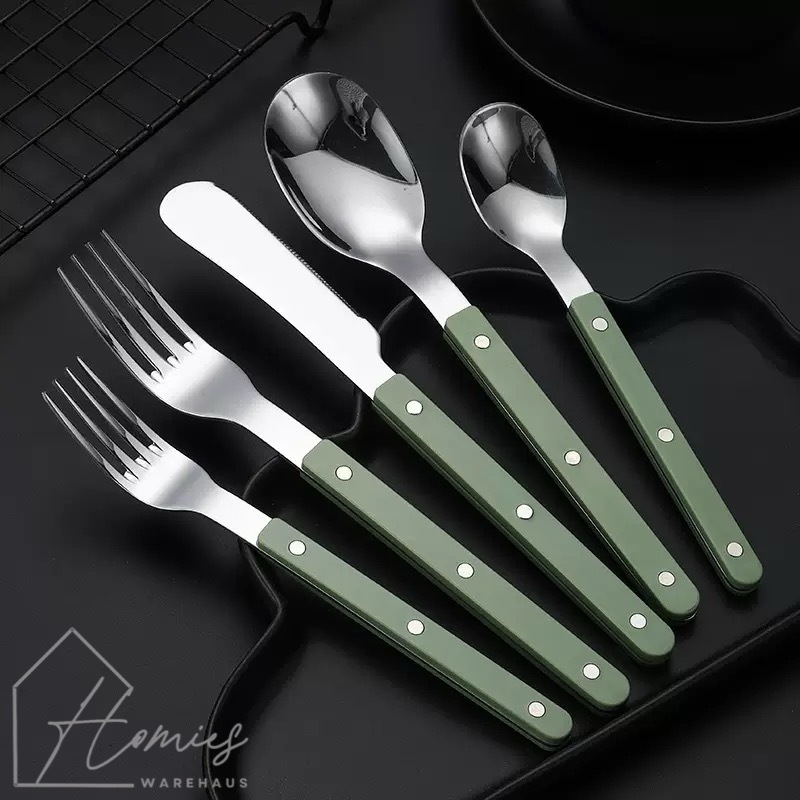 【พร้อมส่ง】🍴 ช้อน ส้อม มีด สีเขียว คุณภาพสูง สวยดูดี มินิมอล สไตล์คาเฟ่ ด้ามจับถนัดมือ ช้อนส้อมมินิมอล
