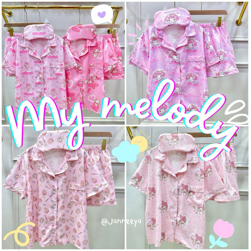 🩷my melody 🩷 ชุดนอน ผ้าไหมเกาหลี ขาสั้น (แขนสั้น+ขาสั้น) Bigsize /Freesize 👩🏻👍🆓 ฟรี ผ้าปิดตา