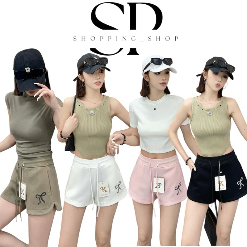 1085#ขาสั้นปักโบว์ขอบเรียบฟรีไซร้