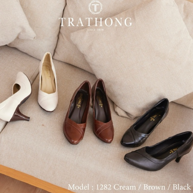 TRATHONG (ตราทอง) รุ่น 1299 รองเท้าคัชชูผู้หญิง หนังแท้  ทรงปลายแหลม ใส่เท้าเรียวสวย ส้นสูง 2.5 นิ้ว