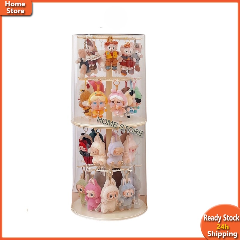 2ชั้น หมุน Labubu ขาตั้งจอแสดงผล โปร่งใสขนาดใหญ่ความจุ Crybaby จี้กล่อง
