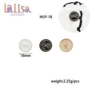 กระดุมโลหะรูปโบว์หูกระต่ายดีไซน์ผ้าเเคชเมียสไตล์คุณหนู alloy button HUY-18mm