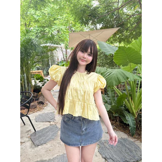 Nusa style เสื้อแขนบอลลูน แต่งระบาย 3 ชั้นผ้าคอตตอน 100%