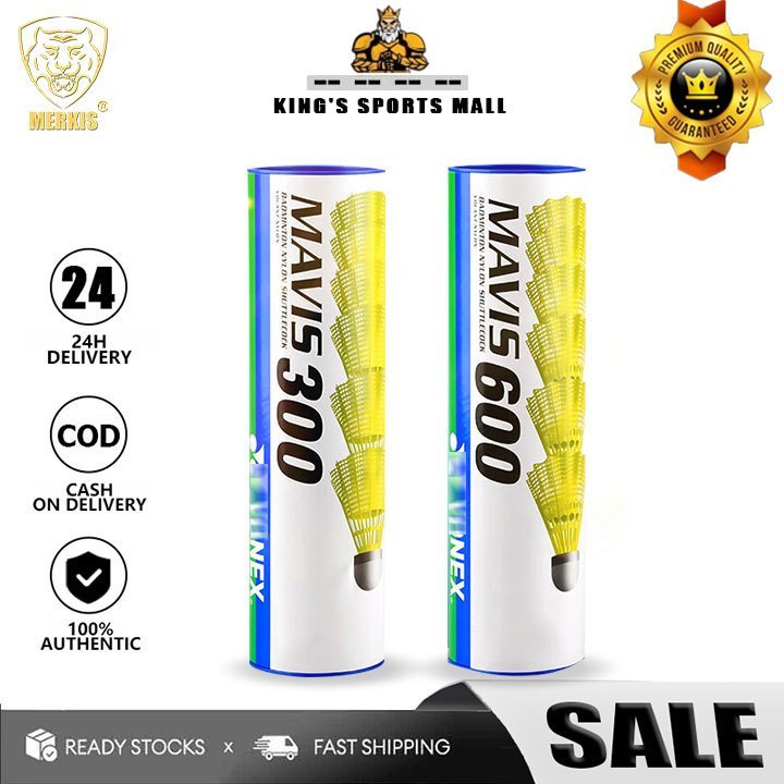 MAVIS 300/600 ชิ้นไนล่อนพลาสติกไนล่อนแบดมินตันหมวกสีฟ้า 3/6 ชิ้นแบดมินตันความเร็วปานกลาง