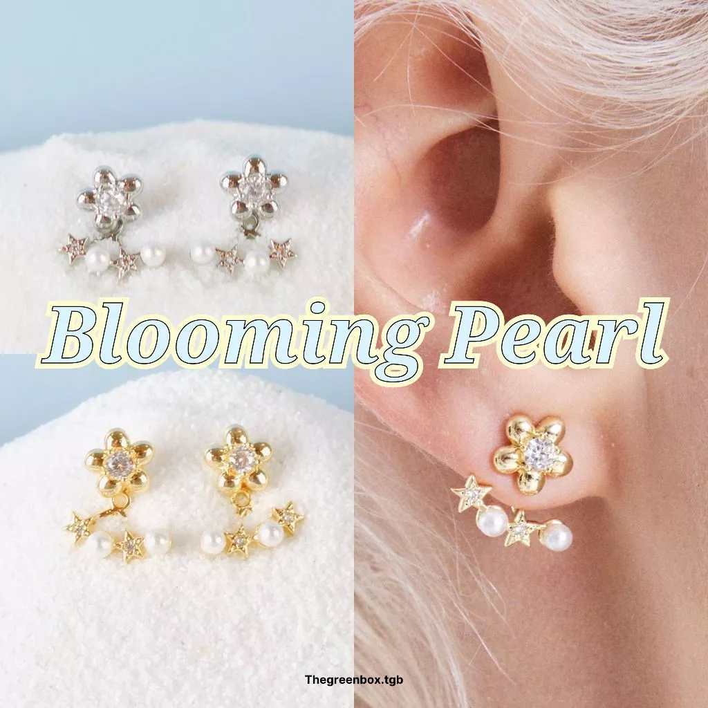 ต่างหู Blooming Pearl Earrings ต่างหูพร้อมตัวเสริม Extension ประดับมุก - The Green Box