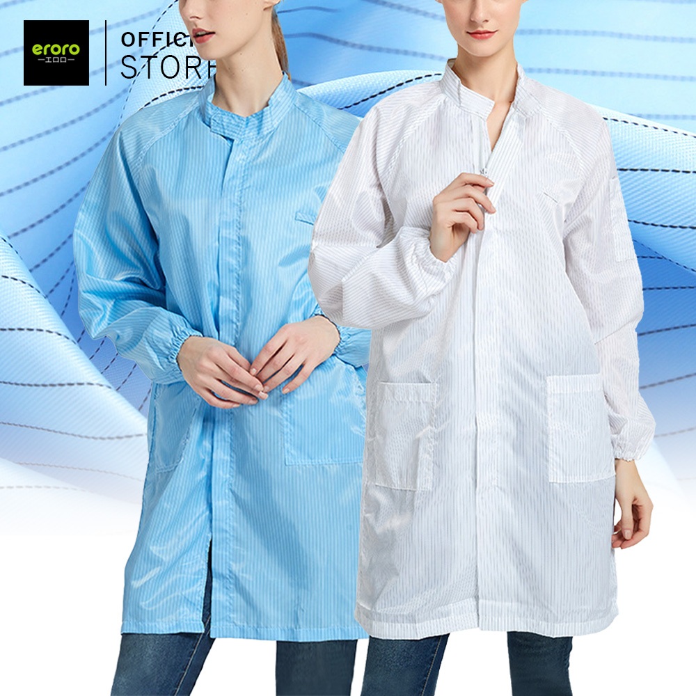 ERORO ชุดป้องกันไฟฟ้าสถิตย์ ชุดคลีนรูม/ ชุดกันฝุ่น / ใช้ซ้ำได้ 2สี ใส่สบาย ระบายอากาศได้ดี