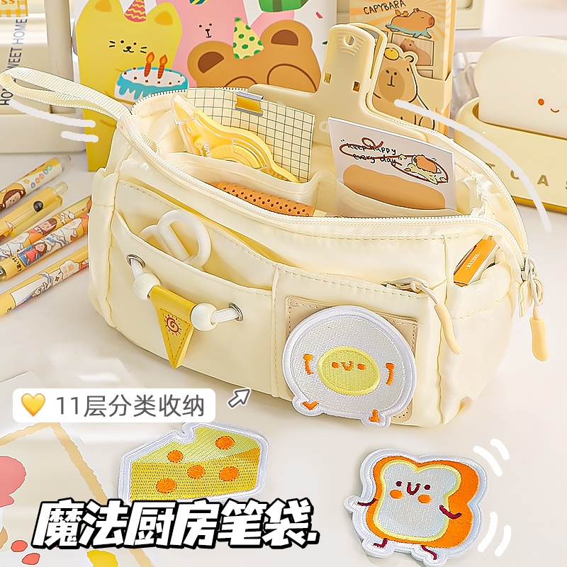 กระเป๋าใส่ดินสอความจุขนาดใหญ่ Magic Kitchen ผลิตจากวัสดุเวลโครหลายชั้น กระเป๋าเครื่องเขียนคุณภาพสูง