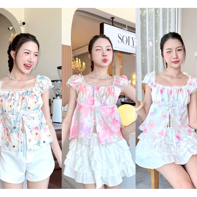 Prodเสื้อแขนดอลลี่ผ่าหน้าลายดอกน่ารักๆ