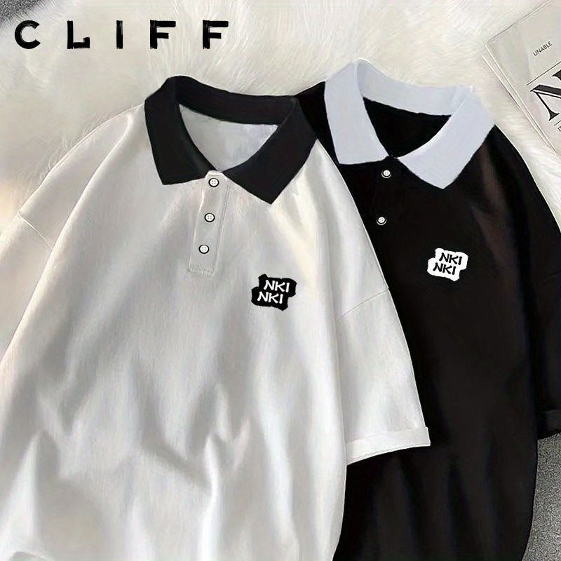 CLIFF เสื้อโปโลฤดูร้อน เสื้อยืดแขนสั้น พิมพ์ลายตัวอักษร สไตล์วิทยาลัย หลวมใส่สบาย