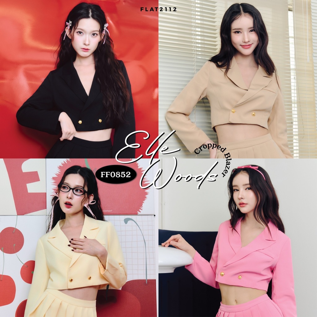 FLAT2112 FF0852 : ELLE WOODS CROPPED BLAZER เสื้อครอป เสื้อแขนยาว เลื้อคลุม เบลเซอร์ ชุดทำงาน ชุดออกงาน