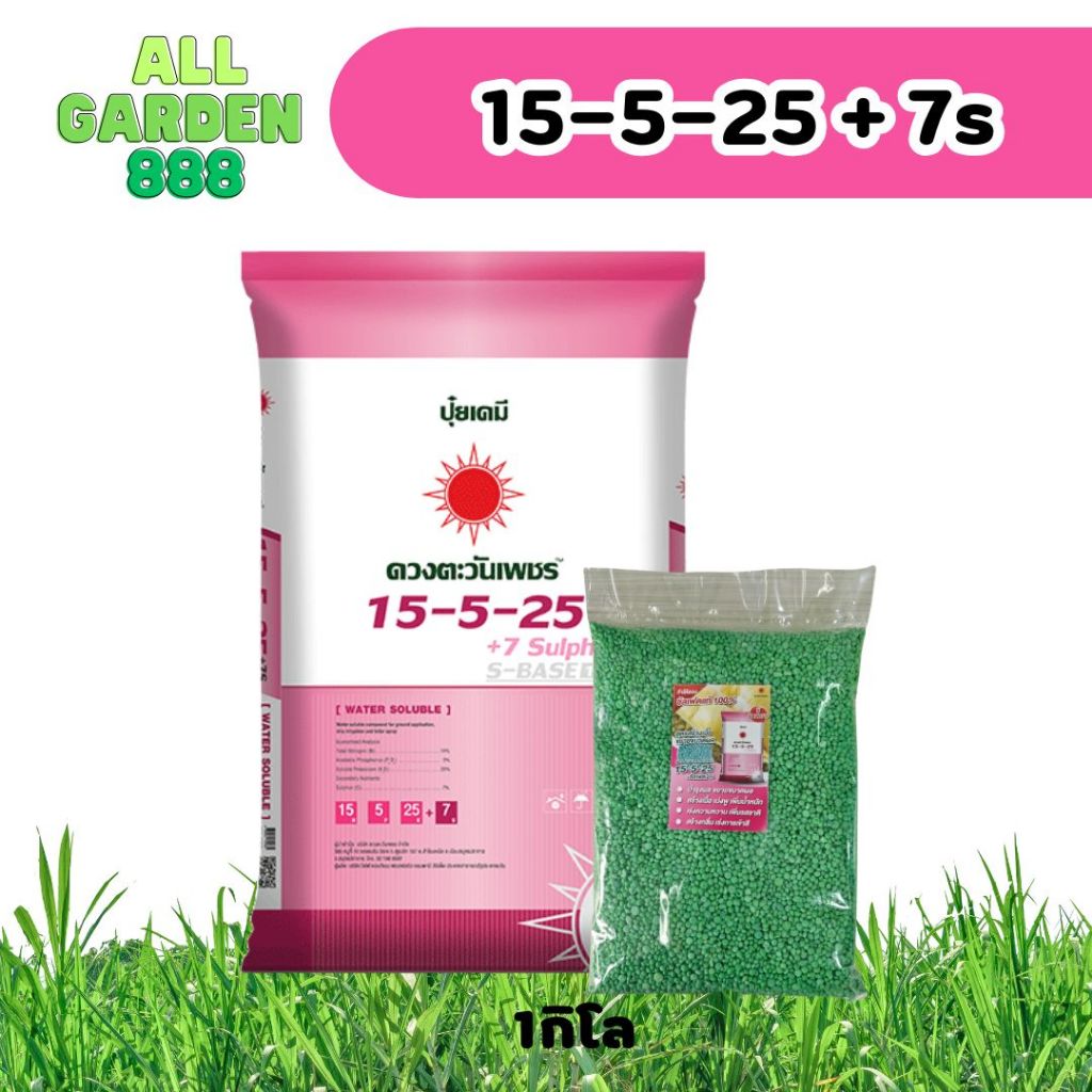 ปุ๋ยเร่งเนื้อผลไม้ เร่งสีดอกไม้ 15-5-25+7S ซันเฟต บำรุงผล เพิ่มน้ำหนักผล ขยายขนาด เหมาะกับไม้ผลทุกชนิด แบบแบ่ง 1kg