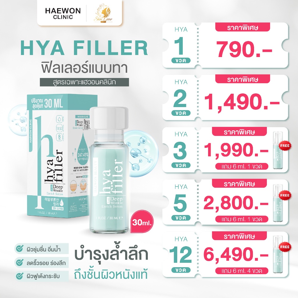 [ขนาด 30 ml] ไฮยาฟิลเลอร์ ฟิลเลอร์แบบทา จากแฮวอนคลีนิค ช่วยลดริ้วรอย ผิวกระชับ ฉ่ำเงา