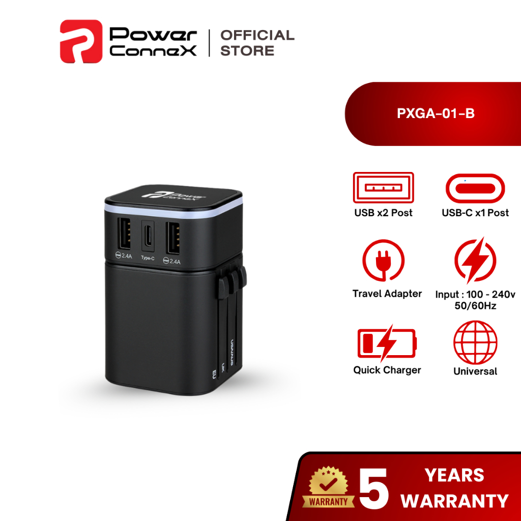 [สินค้าพร้อมส่ง] PowerConneX Travel Adapter หัวแปลงปลั๊กไฟ 2-in-1 Combo set l PXGA-01-B