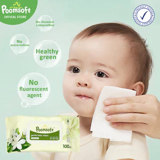 Poomsoft ผ้าเช็ดทำความสะอาดมะลิ ทิชชู่เปียก 100แผ่น/ซอง Baby wipes Jasmine baby wipes