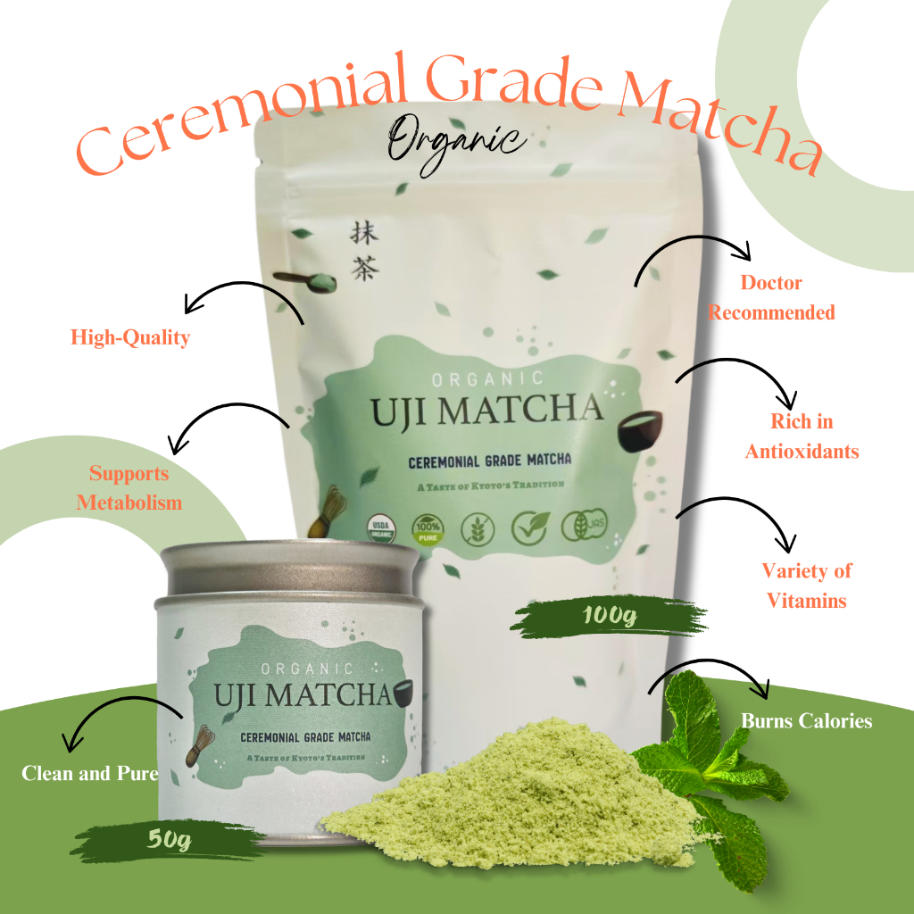 พร้อมส่ง 50g มัทฉะแท้จากเมือง UJI Tokyo ออแกนิก เกรดพิธีการ Ceremonial-grade Organic Certificate