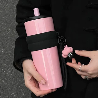 【ONDA】แก้วกาแฟสแตนเลสสตีลพร้อมฝาปิด มีหลอดดูด พับเก็บได้ ขวดสูญญากาศสามารถเก็บความร้อนและความเย็น