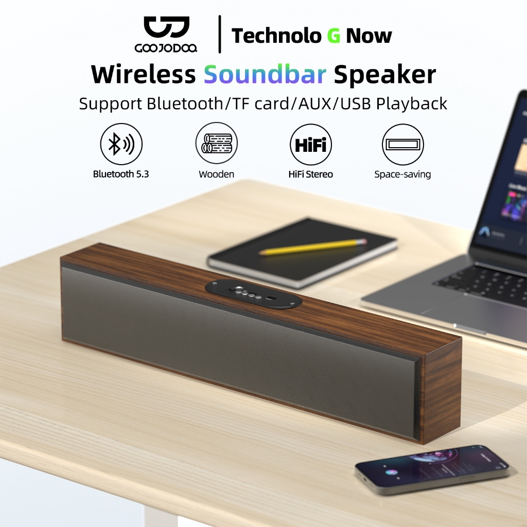GOOJODOQ Mini Speaker Home Fashionable Wooden Design Multiple Playback Modes Long Lasting Playback Time