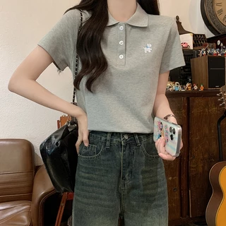 Beryl 🌻เสื้อยืดผู้หญิงแฟชั่น เสื้อโปโล สีพื้น แขนสั้น น่ารัก สไตล์เกาหลีเรียบง่าย ทรงเข้ารูป สวมใส่สบาย