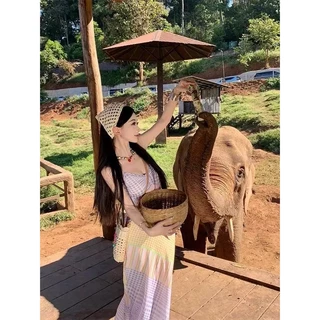 ส่งทันที Cici(NO. Y6283) เดรสยาวสายเดี่ยวพิมพ์ลวดลายตาราง จั้มอก สายปรับได้ ซิปข้างเก็บหุ่นเข้ารูป แต่งปลายเฉียง