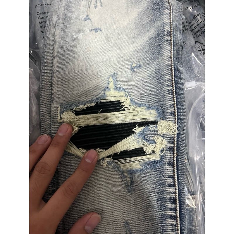 กางเกงยีนส์ฟอก เข่าดำ Am ผ้ายืดนุ่ม พร้อมถุง พร้อมส่งชาย-หญิง 7157 - รูปที่ 2