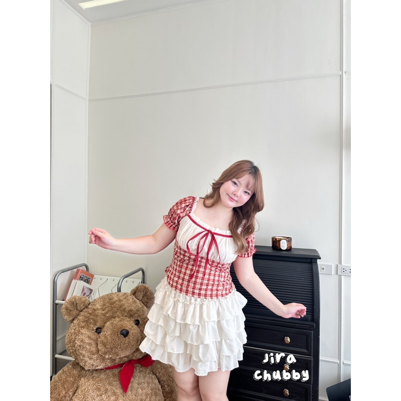 JR เสื้อสก็อตแขนตุ๊กตา polka dot 🌤️ ตรงช่วงอกแต่งด้วยโบว์น่ารักสุดๆ ไซส์ใหญ่ สาวอวบ - รูปที่ 2