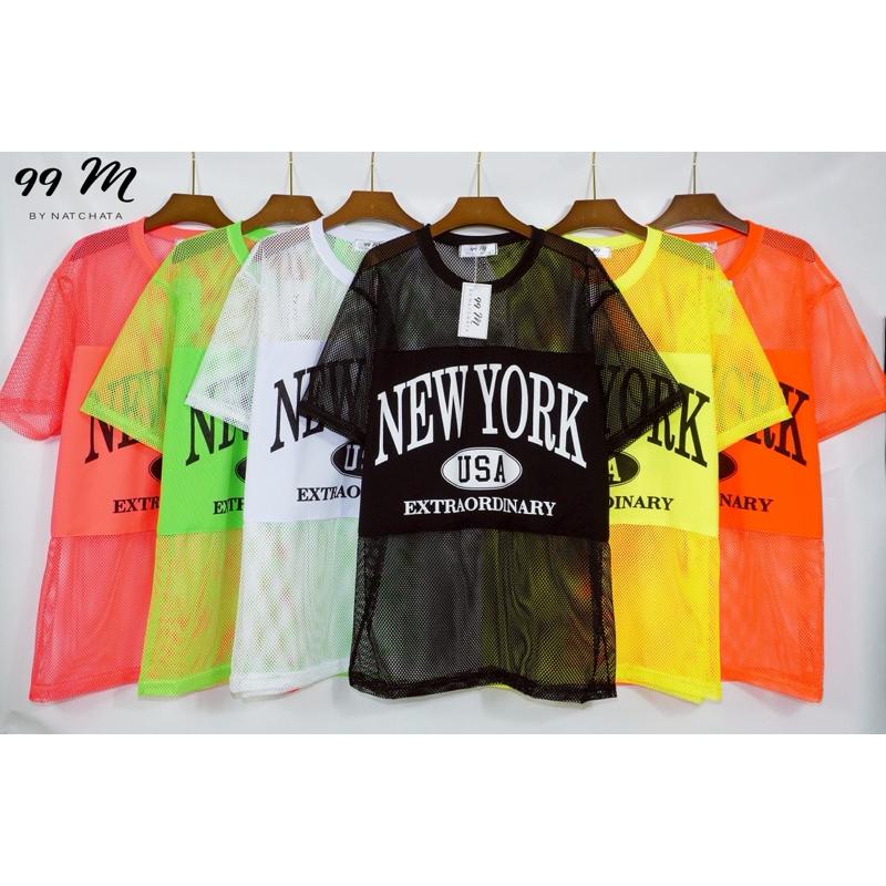 เสื้อโอเวอร์ไชส์ ตาข่าย NEW YORK สีสดใส