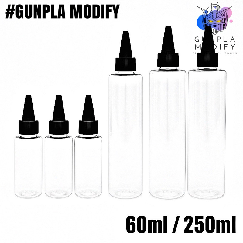 ขวดพลาสติกใสเปล่า พร้อมฝาแหลมและจุกใน ขนาด 60ml และ 250ml