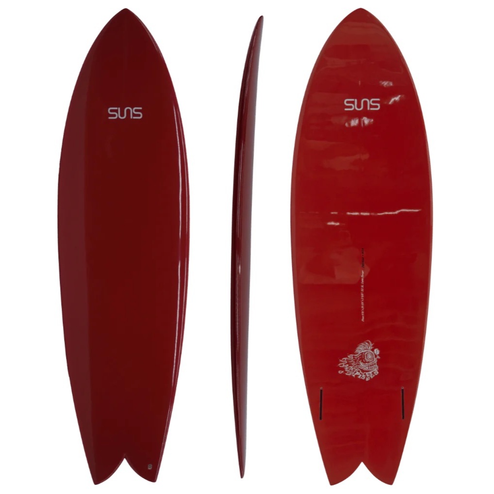 SUNS Pisces(5'10" x 20 1/8" x 2 5/8" @32.3L / EPSTec Red 7620C / futures. - 2 Fin Twin)