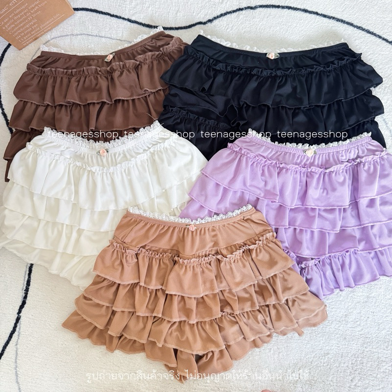 Flower Shorts🌺กางเกงกระโปรงชั้นๆ แต่งเอวลูกไม้ ติดกุหลาบ ผ้ายืด S-XL ใส่ได้ สะโพกใหญ่ใส่ได้