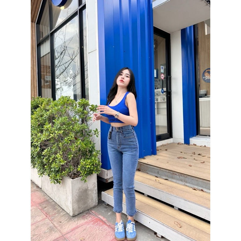 (S-XL) กางเกงยีนส์ทรงบอยกระบอกเล็กผ้ายืดพรีเมี่ยม Atom jeans (5115)