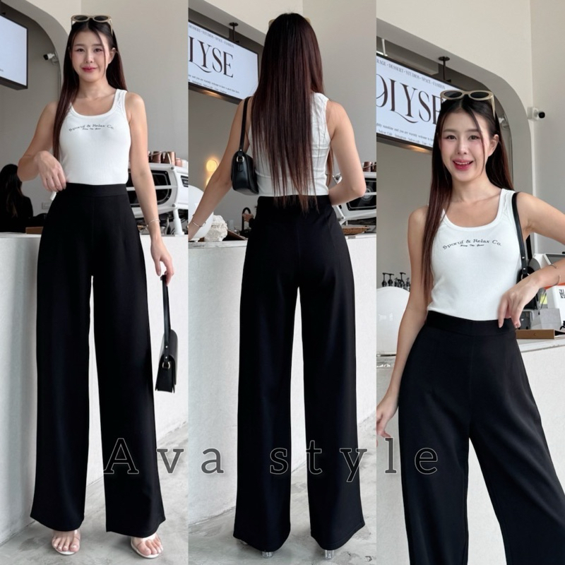 รุ่นแนะนำ🩵S-XXL🖤กางเกงขากระบอกเอวสูง ชิปข้าง ผ้านาโน ผ้าดีทรงสวย🩵