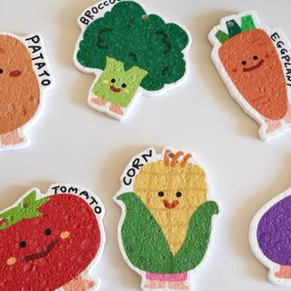 พร้อมส่ง🌈 ฟองน้ำล้างจาน Vegetables ผักรวม ฟองน้ำเยื่อไม้ไผ่ บีบอัด dishwashing sponge 60060
