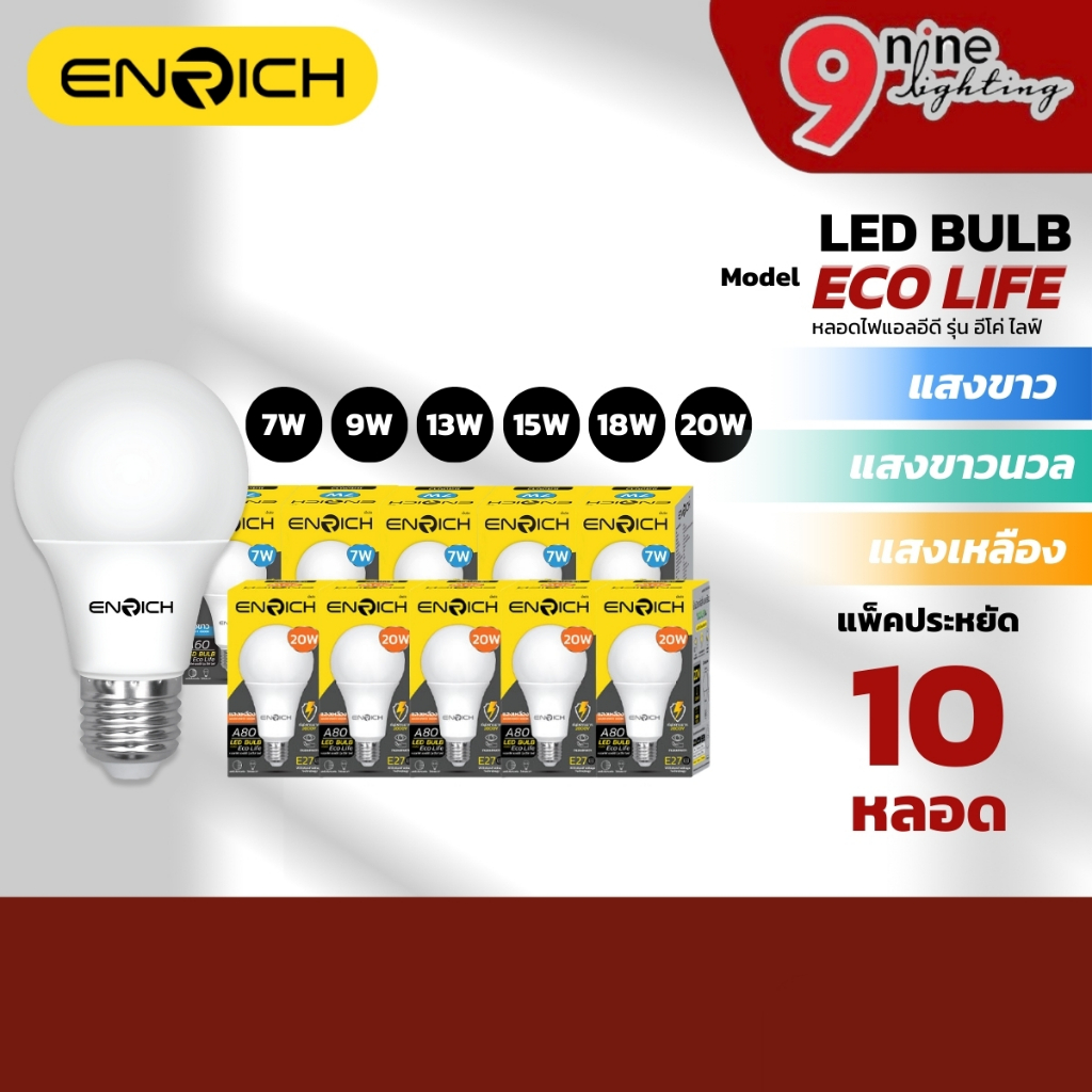 ENRICH แพ็ค 10 หลอด หลอดไฟ BULB LED รุ่น ECO LIFE หลอดไฟบ้าน หลอดไฟ LED ไฟแอลอีดี รับประกัน 1 ปี
