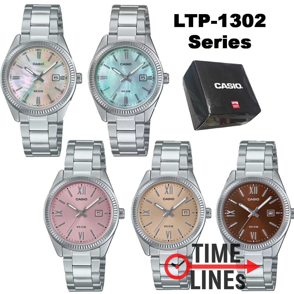 !!ประกัน1ปีและกล่อง CMG!! CASIO รุ่น LTP-1302DD LTP-1302DS LTP-1302SG นาฬิกาผู้หญิง ขอบยัก ทรงนิยม  