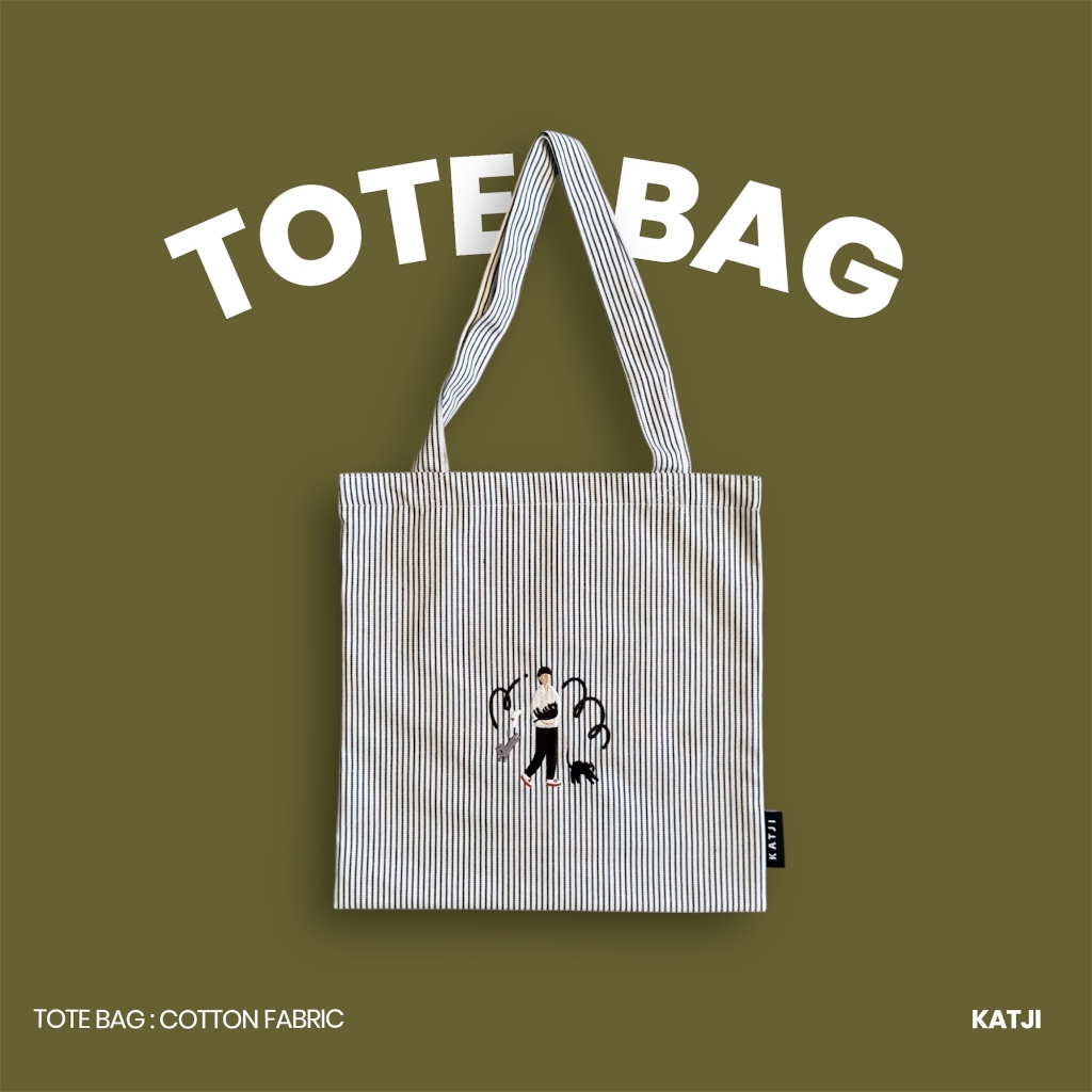 (ดูCODEที่หน้าร้านค้า) katji / พร้อมส่ง Tote bag กระเป๋าย่าม : ปักลาย