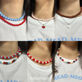 (พร้อมส่ง) สร้อยคอลูกปัดอะคลีริคเม็ดกลม 🍒🍹💙 | สร้อยลูกปัดเม็ดใหญ่ สีสันสดใส (อะไหล่สแตนเลส)